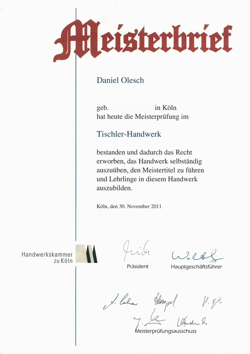 Meisterbrief Daniel Olesch